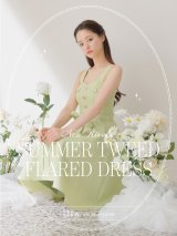 Lサイズあり【DEA. by ROBE de FLEURS/ディアバイローブドフルール】サマーツイード/ ビスチェ/ ノースリーブ/ ベルト付き/ 膝丈/ フレア/ ワンピース/ ミディアムドレス/ キャバドレス[OF2]