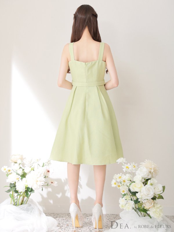 画像9: Lサイズあり【DEA./ディア】サマーツイード/ ビスチェ/ ノースリーブ/ ベルト付き/ 膝丈/ フレア/ ワンピース/ ミディアムドレス/ キャバドレス【OF08】