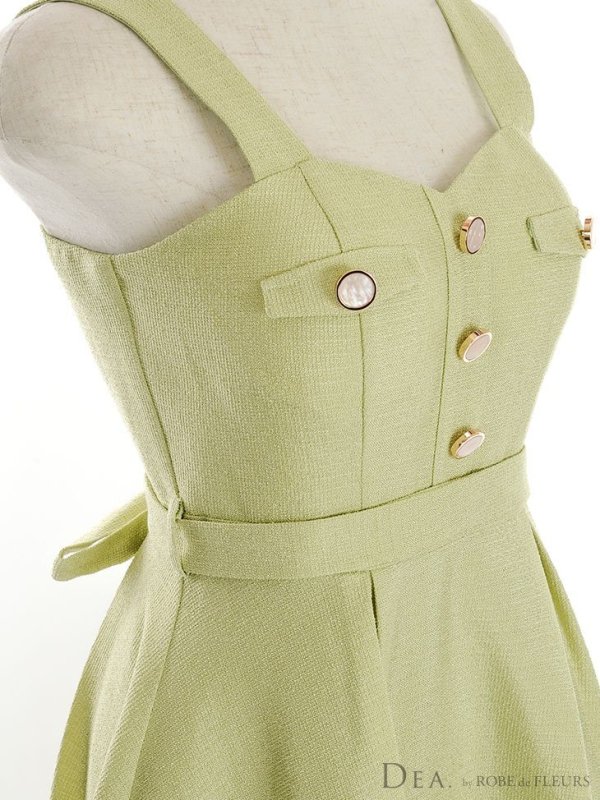 画像11: Lサイズあり【DEA./ディア】サマーツイード/ ビスチェ/ ノースリーブ/ ベルト付き/ 膝丈/ フレア/ ワンピース/ ミディアムドレス/ キャバドレス【OF08】