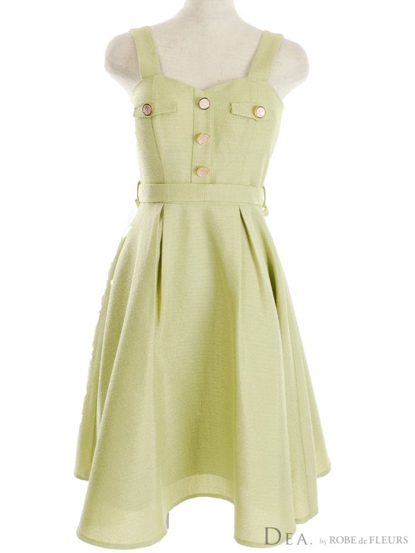 画像12: Lサイズあり【DEA./ディア】サマーツイード/ ビスチェ/ ノースリーブ/ ベルト付き/ 膝丈/ フレア/ ワンピース/ ミディアムドレス/ キャバドレス【OF08】