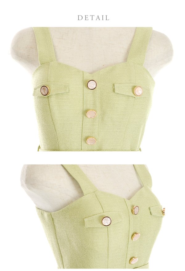 画像13: Lサイズあり【DEA./ディア】サマーツイード/ ビスチェ/ ノースリーブ/ ベルト付き/ 膝丈/ フレア/ ワンピース/ ミディアムドレス/ キャバドレス【OF08】