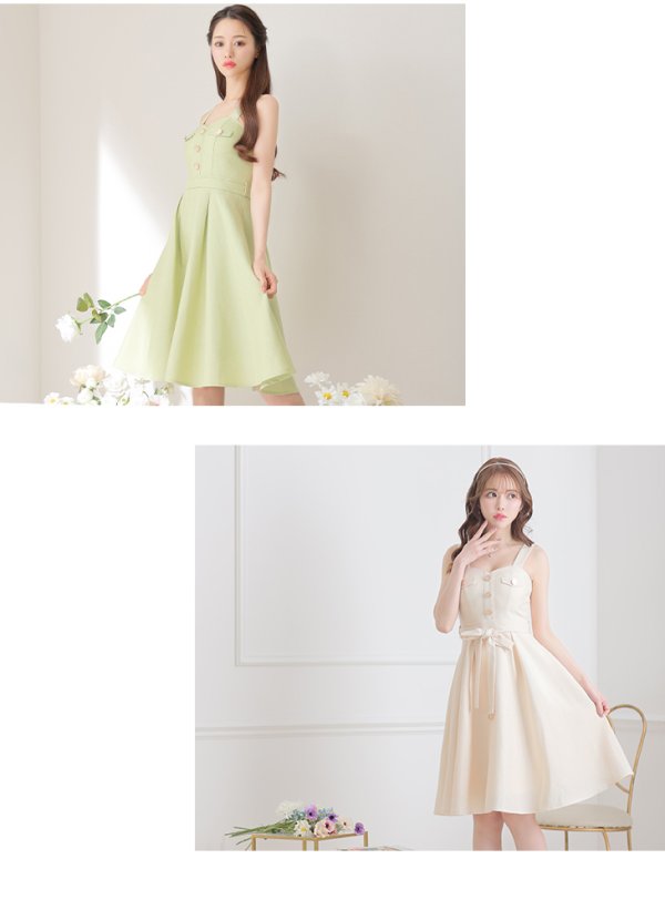 画像4: Lサイズあり【DEA./ディア】サマーツイード/ ビスチェ/ ノースリーブ/ ベルト付き/ 膝丈/ フレア/ ワンピース/ ミディアムドレス/ キャバドレス【OF08】