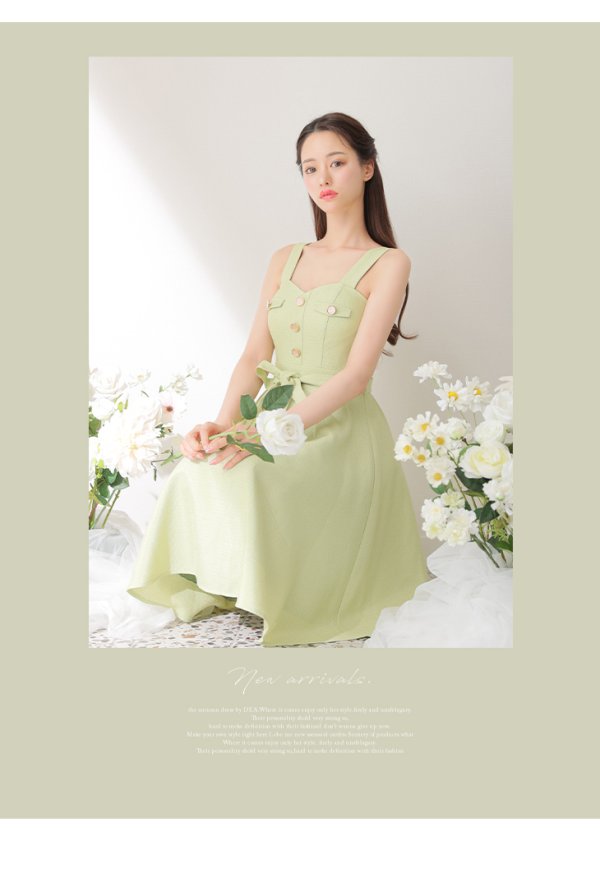 画像3: Lサイズあり【DEA./ディア】サマーツイード/ ビスチェ/ ノースリーブ/ ベルト付き/ 膝丈/ フレア/ ワンピース/ ミディアムドレス/ キャバドレス【OF08】