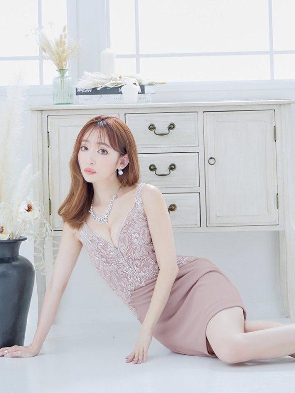 画像19: XSサイズあり【IRMA/イルマ】 ワンカラー/ Vネック/ デザイン刺繍/ ノースリーブ/ タイト/ ミニドレス/ キャバドレス【HC02】