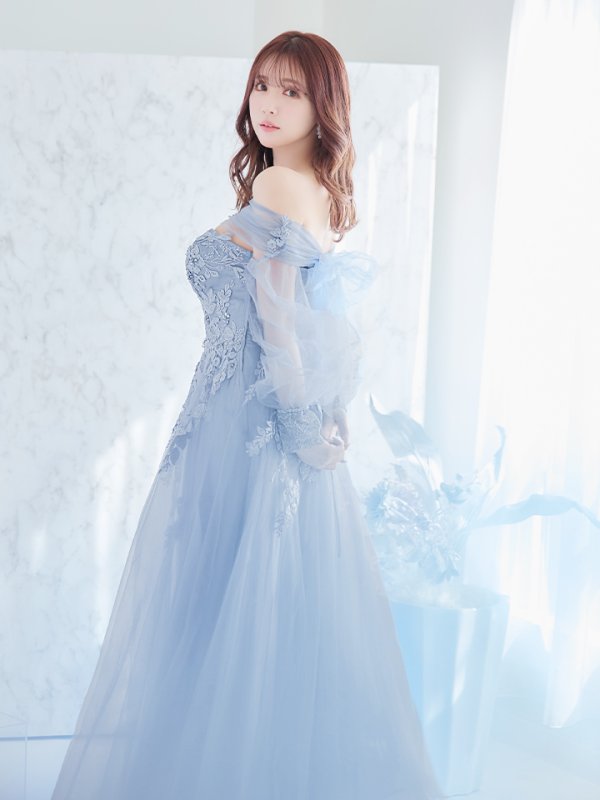 画像8: Lサイズあり【JEAN MACLEAN/ジャンマクレーン】ベア/ オフショル/ 2way/ ショールスリーブ/ 袖あり/ 立体フラワー刺繍/ ラメ/ プリンセス/ ロングドレス/ キャバドレス long[OF2A]