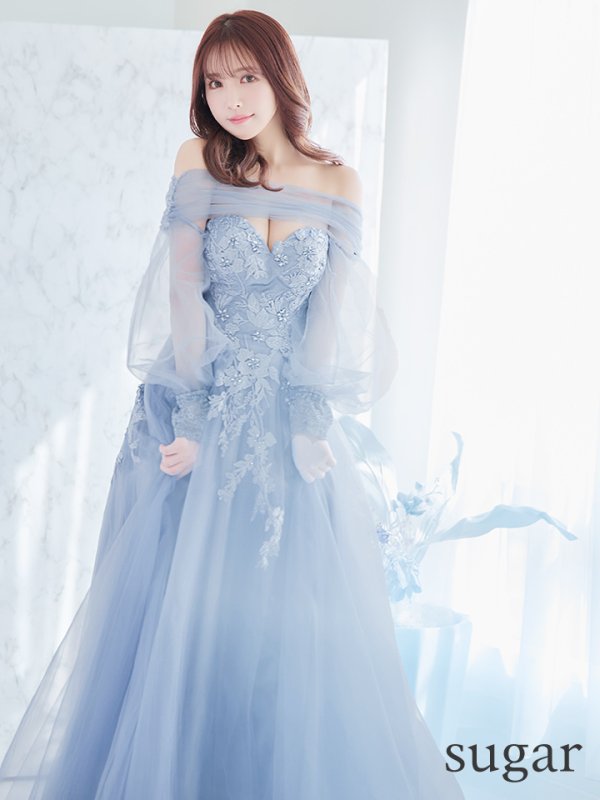 画像9: Lサイズあり【JEAN MACLEAN/ジャンマクレーン】ベア/ オフショル/ 2way/ ショールスリーブ/ 袖あり/ 立体フラワー刺繍/ ラメ/ プリンセス/ ロングドレス/ キャバドレス long[OF2A]