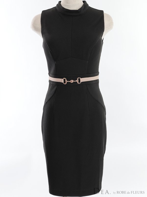 画像22: Lサイズあり【DEA./ディア】ベルトライク/ シンプル/ ワンカラー/ ノースリーブ/ ハイネック/ 膝丈/ タイト/ ミディアムドレス/ キャバドレス【OF08】