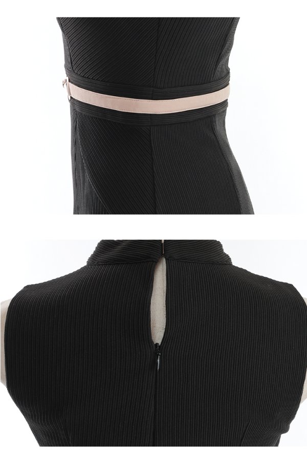 画像24: Lサイズあり【DEA./ディア】ベルトライク/ シンプル/ ワンカラー/ ノースリーブ/ ハイネック/ 膝丈/ タイト/ ミディアムドレス/ キャバドレス【OF08】