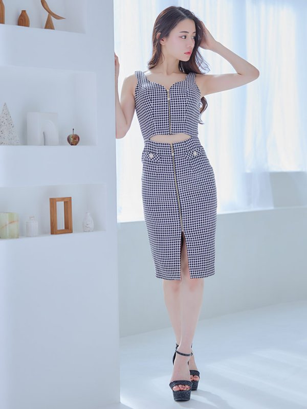 画像3: Lサイズあり【JEAN MACLEAN/ジャンマクレーン】ジップデザイン/ カットアウト/ ノースリーブ/ ストレッチ/ 膝丈/ タイト/ ミディアムドレス/ キャバドレス【HC02】