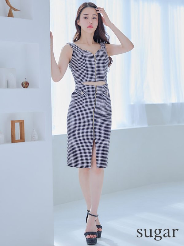 画像7: Lサイズあり【JEAN MACLEAN/ジャンマクレーン】ジップデザイン/ カットアウト/ ノースリーブ/ ストレッチ/ 膝丈/ タイト/ ミディアムドレス/ キャバドレス【HC02】