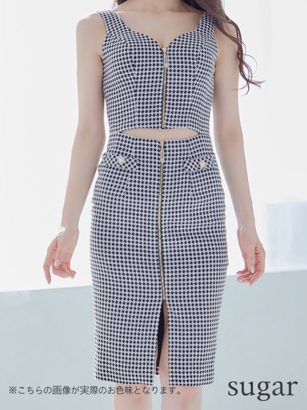 画像8: Lサイズあり【JEAN MACLEAN/ジャンマクレーン】ジップデザイン/ カットアウト/ ノースリーブ/ ストレッチ/ 膝丈/ タイト/ ミディアムドレス/ キャバドレス【HC02】