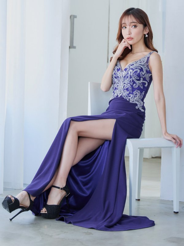 画像7: 【IRMA/イルマ】ワンカラー/ ビジュー/ 刺繍/ バストカット/ ノースリーブ/ スリット/ ストレッチ/ タイト/ ロングドレス/ キャバドレス long[OF2A]