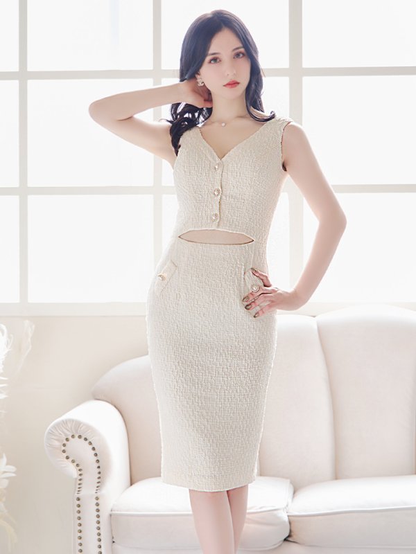 画像3: sugarオリジナルカラー・XS-Lサイズあり【JEAN MACLEAN/ジャンマクレーン】ウエストカット/ ビスチェ/ パールボタン/ ひざ丈/ ワンピース/ ミディアム/ キャバドレス【HC02】