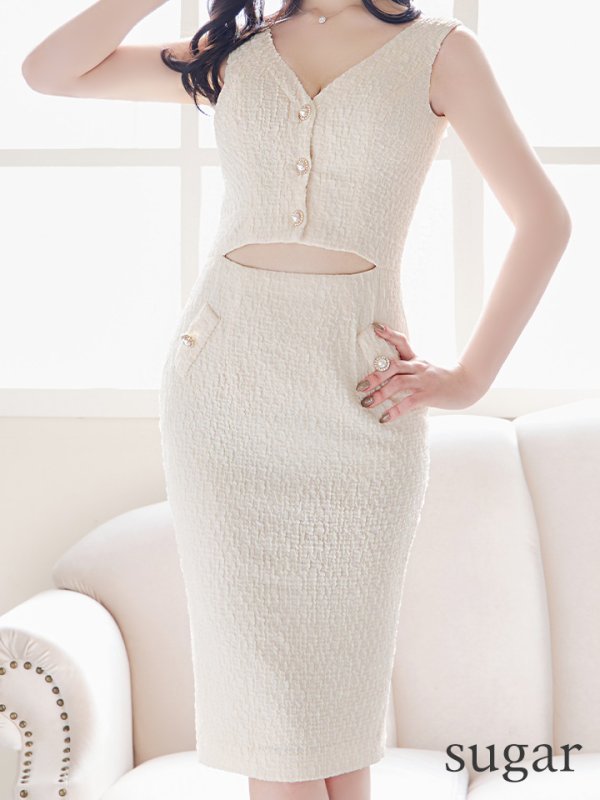 画像3: sugarオリジナルカラー・XS-Lサイズあり【JEAN MACLEAN/ジャンマクレーン】ウエストカット/ ビスチェ/ パールボタン/ ひざ丈/ ワンピース/ ミディアム/ キャバドレス【HC02】