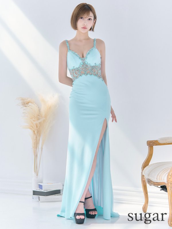 画像7: 【IRMA/イルマ】 ワンカラー/ ビーズ刺繍/ キャミソール/ シアー/ スリット/ ストレッチ/ タイト/ ロングドレス/ キャバドレス long[OF2A]