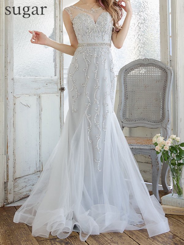 画像9: Lサイズあり【JEAN MACLEAN/ジャンマクレーン】マーメイド/ ビジュー/ 刺繍/ ノースリーブ/ ラメニット/ ネット/ スピンドル/ ロングドレス/ キャバドレスlong[OF2A]