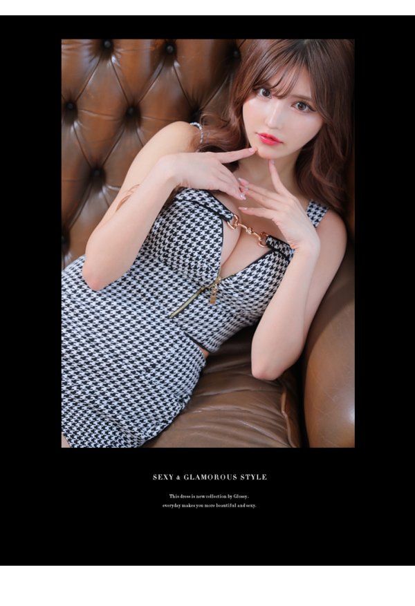 画像11: XSサイズあり【Glossy/グロッシー】ツイード/ 千鳥柄/ ジップ/ チェーン/ フロントロックデザイン/ セットアップ/ タイト/ ミニドレス/ キャバドレス[OF08]