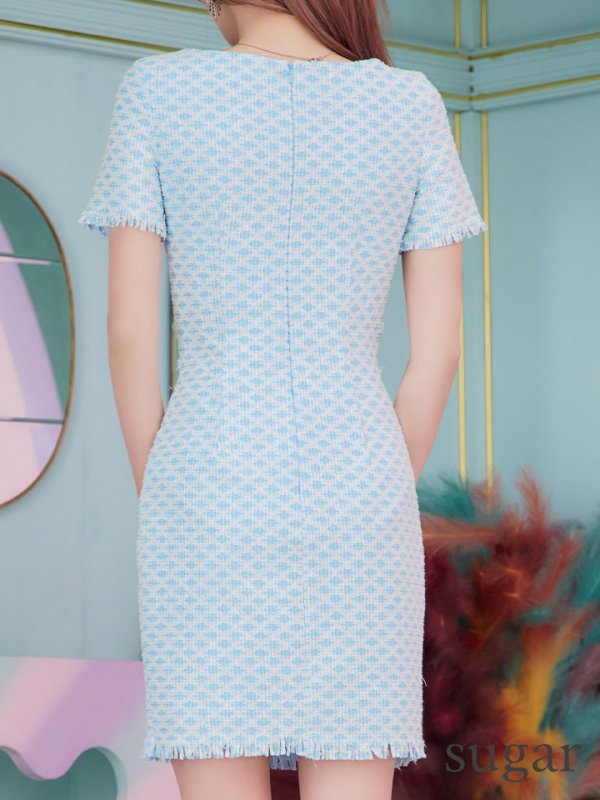 画像9: XSサイズあり【IRMA/イルマ】ストレッチ/ ツイード/ フロントジップ/ フリンジ/ 半袖/ 袖あり/ タイト/ ミニドレス/ キャバドレス【HC02】