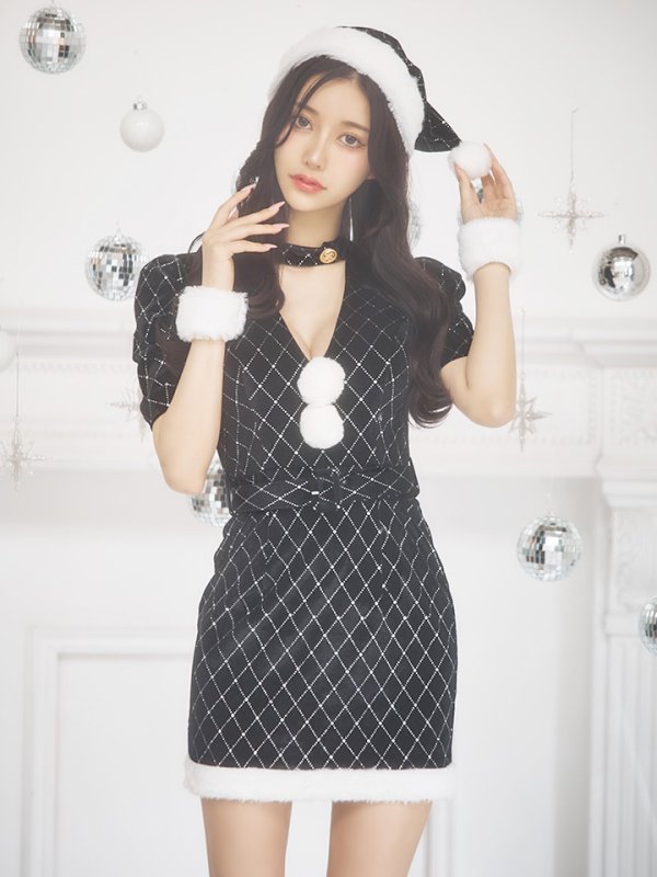 画像27: 【即日発送！】【サンタコス 4点セット】【XS-XLサイズ/2カラー】袖付きビジューベロアタイトサンタコスプレ[YMT]