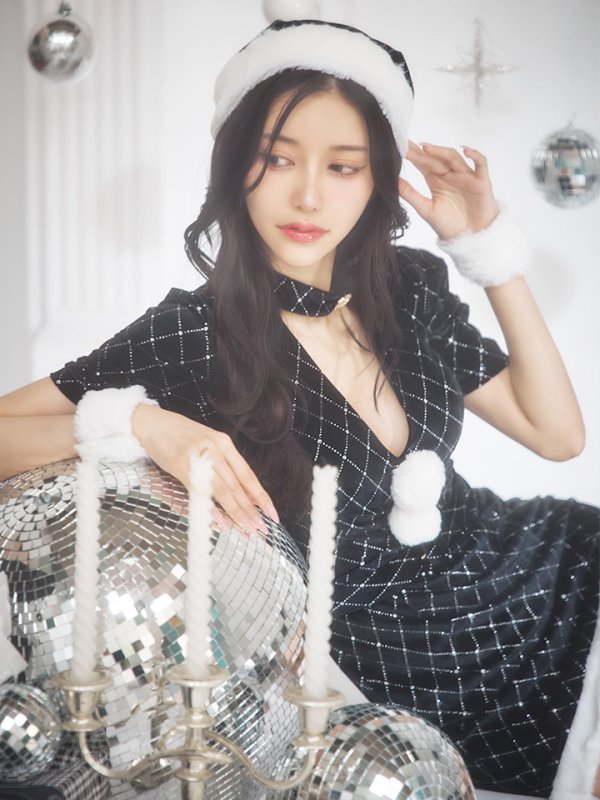 画像30: 【即日発送！】【サンタコス 4点セット】【XS-XLサイズ/2カラー】袖付きビジューベロアタイトサンタコスプレ[YMT]