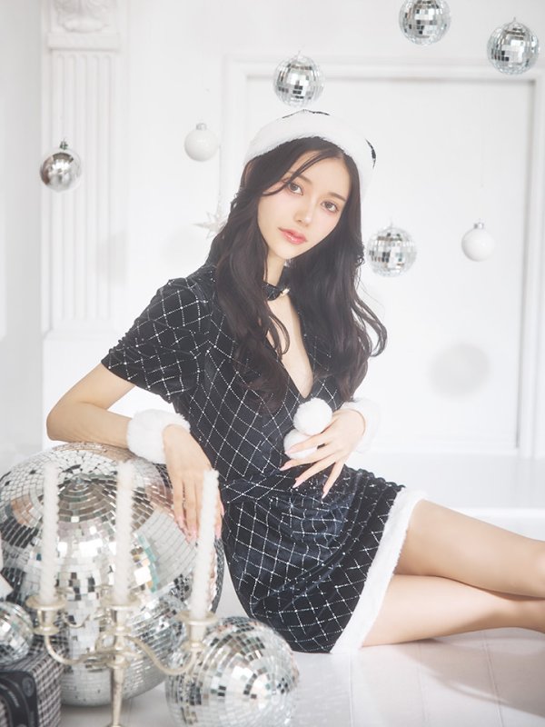 画像33: 【即日発送！】【サンタコス 4点セット】【XS-XLサイズ/2カラー】袖付きビジューベロアタイトサンタコスプレ[YMT]