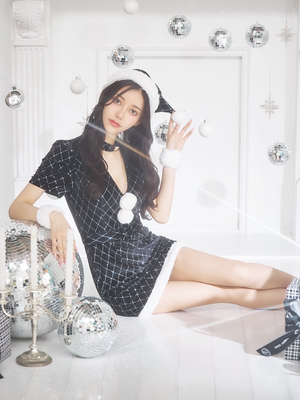 画像34: 【即日発送！】【サンタコス 4点セット】【XS-XLサイズ/2カラー】袖付きビジューベロアタイトサンタコスプレ[YMT]