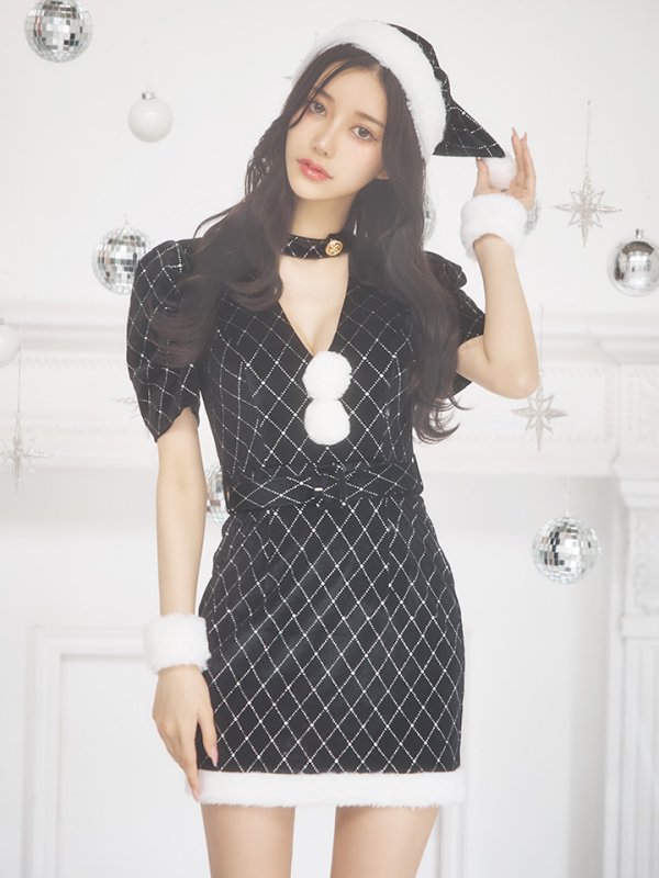 画像20: 【即日発送！】【サンタコス 4点セット】【XS-XLサイズ/2カラー】袖付きビジューベロアタイトサンタコスプレ[YMT]