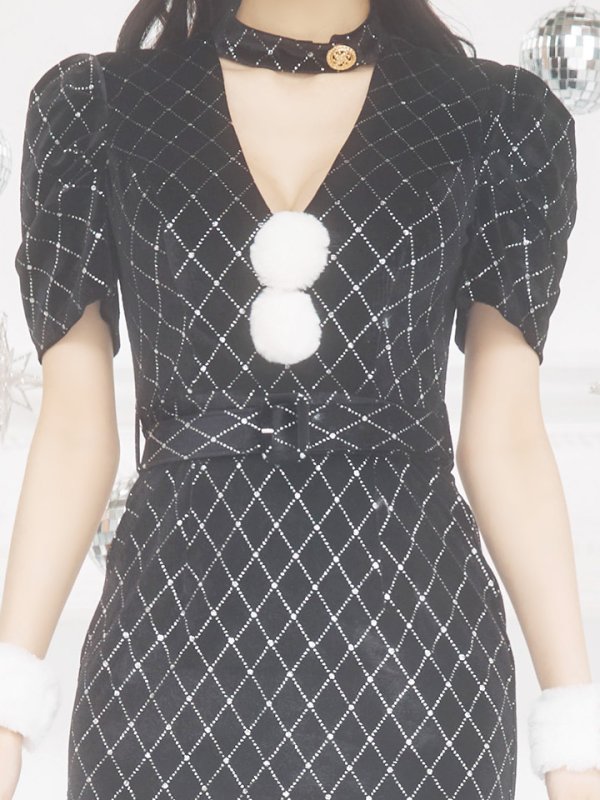 画像23: 【即日発送！】【サンタコス 4点セット】【XS-XLサイズ/2カラー】袖付きビジューベロアタイトサンタコスプレ[YMT]