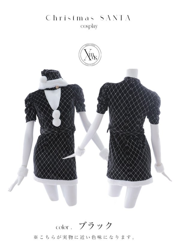 画像38: 【即日発送！】【サンタコス 4点セット】【XS-XLサイズ/2カラー】袖付きビジューベロアタイトサンタコスプレ[YMT]