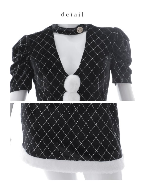 画像39: 【即日発送！】【サンタコス 4点セット】【XS-XLサイズ/2カラー】袖付きビジューベロアタイトサンタコスプレ[YMT]