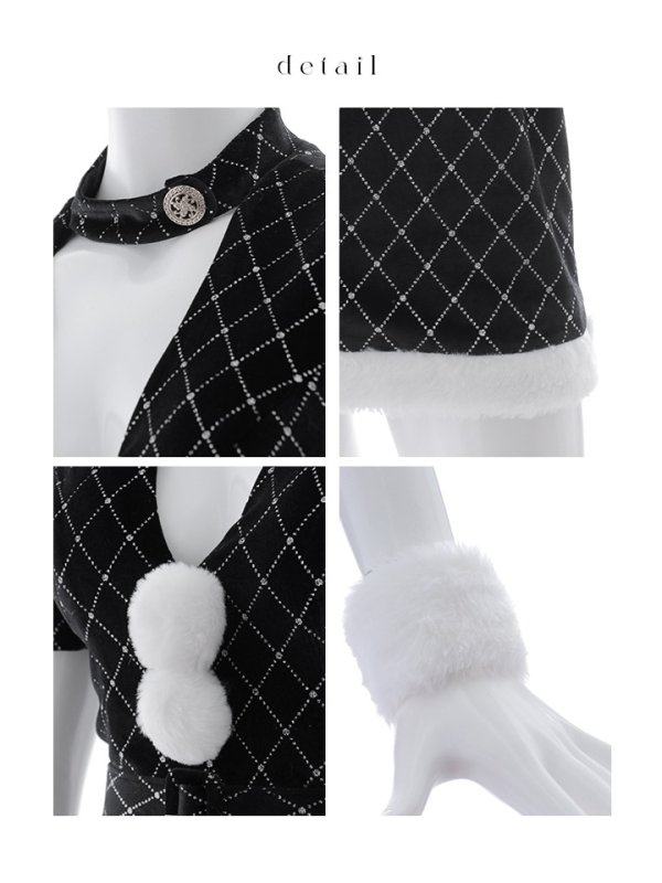 画像40: 【即日発送！】【サンタコス 4点セット】【XS-XLサイズ/2カラー】袖付きビジューベロアタイトサンタコスプレ[YMT]