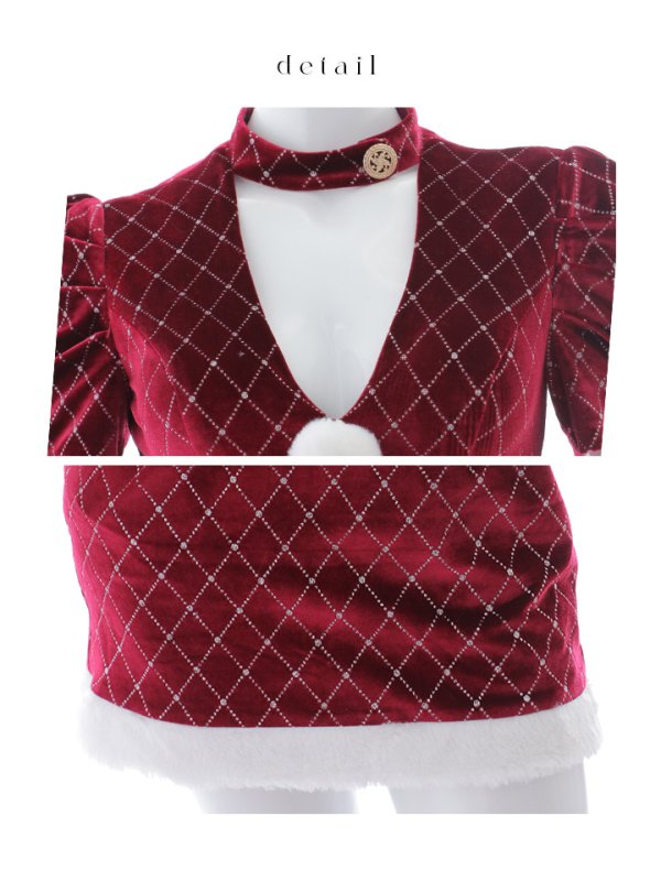 画像44: 【即日発送！】【サンタコス 4点セット】【XS-XLサイズ/2カラー】袖付きビジューベロアタイトサンタコスプレ[YMT]