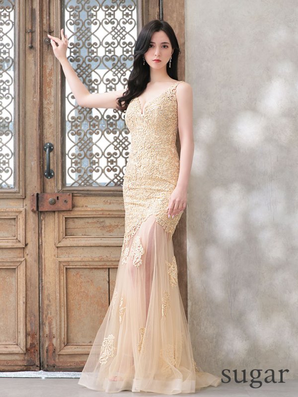 画像7: Lサイズあり【JEAN MACLEAN/ジャンマクレーン】マーメイド/ スリット/ チュール/ 刺繍/ ノースリーブ/ Vネック/ スピンドル/ ロングドレス/ キャバドレスlong[OF2A]