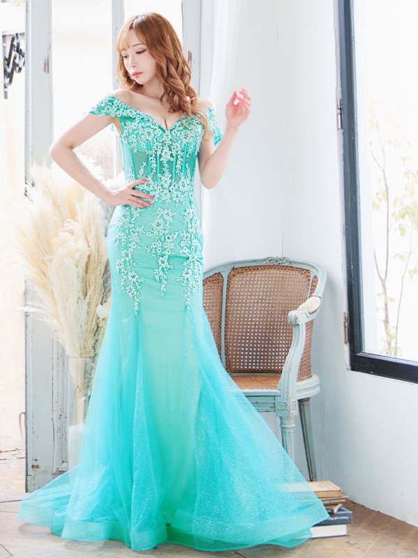 画像9: Lサイズあり【JEAN MACLEAN/ジャンマクレーン】マーメイド/ オフショル/ フラワー刺繍/ ラメネット/ スピンドル/ ロングドレス/ キャバドレスlong[OF2A]