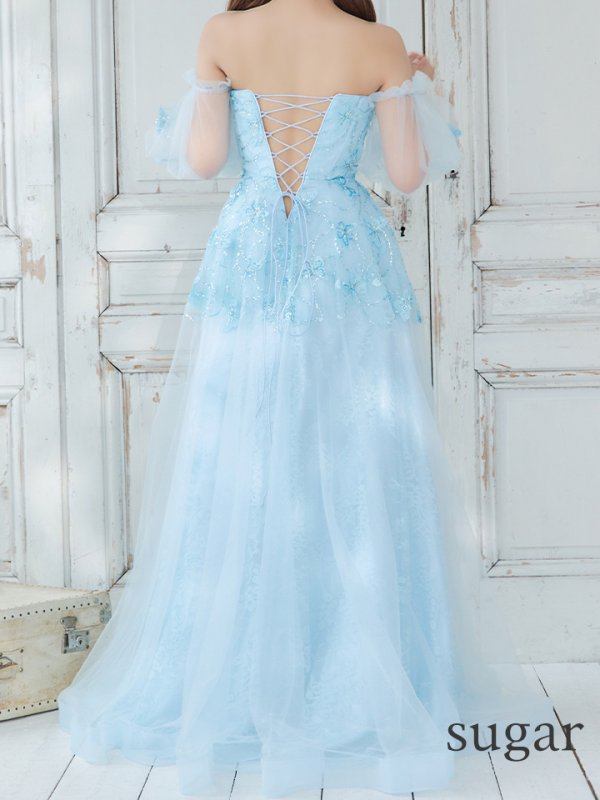 画像12: Lサイズあり【JEAN MACLEAN/ジャンマクレーン】ベア/ オフショル/ 2way/ パフスリーブ/ 袖あり/ コルセット風/ スピンドル/ 立体モチーフ/ ネットレース/ プリンセス/ ロングドレス/ キャバドレス long[OF2A]