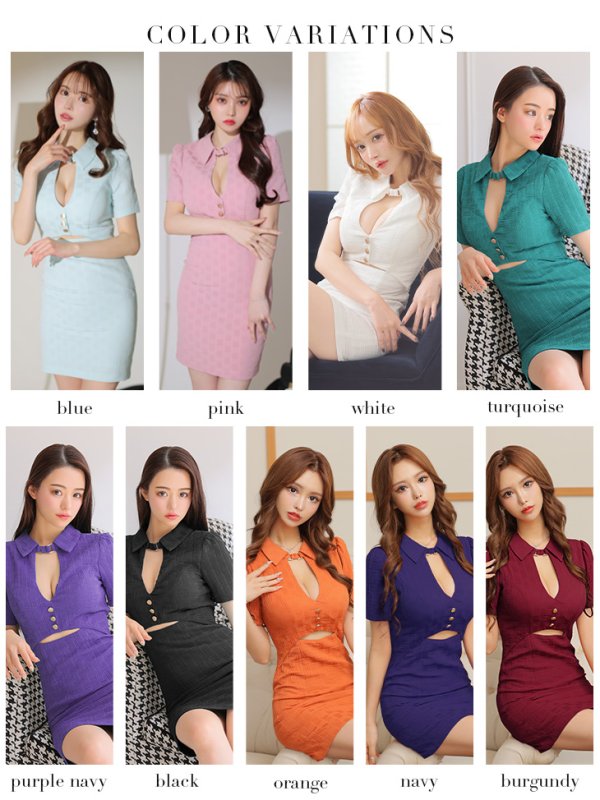 画像40: XSサイズあり【Glossy/グロッシー】バストカット/ ウエストカット/ 袖あり/ 半袖/ バックル/ ストレッチ/ タイト/ ミニドレス/ キャバドレス[OF08]