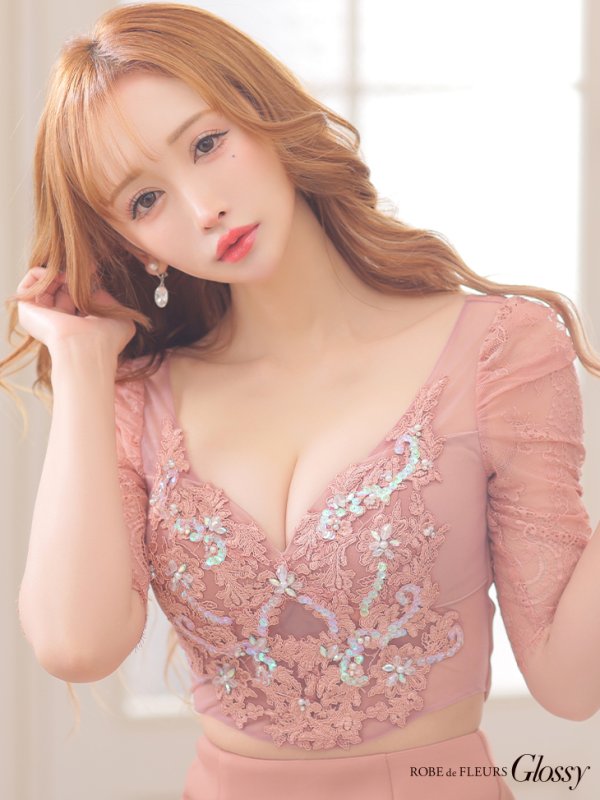 画像8: XSサイズあり【Glossy/グロッシー】レース/ ビジュー/ 五分袖/ 七分袖/ 袖あり/ セットアップ/ タイト/ ミニドレス/ キャバドレス[OF08]