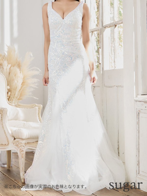 画像8: 【JEAN MACLEAN/ジャンマクレーン】マーメイド/ スパンコール刺繍/ ノースリーブ/ Vネック/ ネットレース/ スピンドル/ ロングドレス/ キャバドレスlong[OF2A]