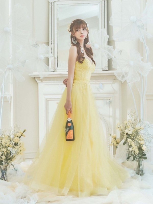 画像16: 【りこ/関西コレクション着用】Lサイズあり【JEAN MACLEAN/ジャンマクレーン】ベア/ オフショル/ 2way/ パフスリーブ/ 袖あり/ コルセット風/ スピンドル/ フラワー刺繍/ ネットレース/ プリンセス/ ロングドレス/ キャバドレス long[OF2A]