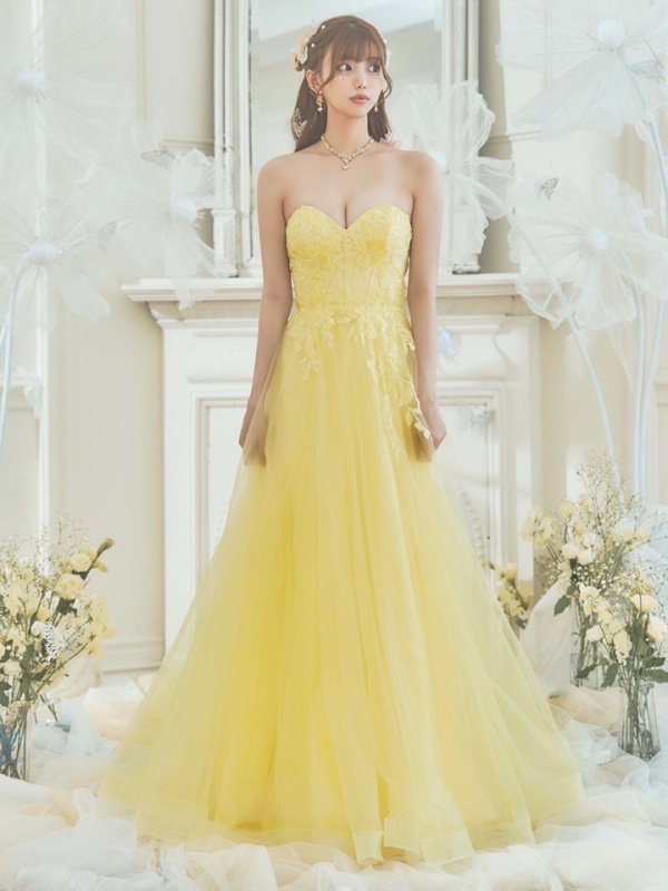 画像8: 【りこ/関西コレクション着用】Lサイズあり【JEAN MACLEAN/ジャンマクレーン】ベア/ オフショル/ 2way/ パフスリーブ/ 袖あり/ コルセット風/ スピンドル/ フラワー刺繍/ ネットレース/ プリンセス/ ロングドレス/ キャバドレス long[OF2A]