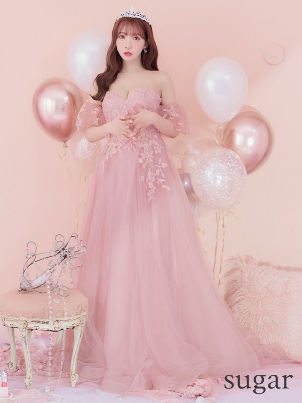 画像37: 【りこ/関西コレクション着用】Lサイズあり【JEAN MACLEAN/ジャンマクレーン】ベア/ オフショル/ 2way/ パフスリーブ/ 袖あり/ コルセット風/ スピンドル/ フラワー刺繍/ ネットレース/ プリンセス/ ロングドレス/ キャバドレス long[OF2A]