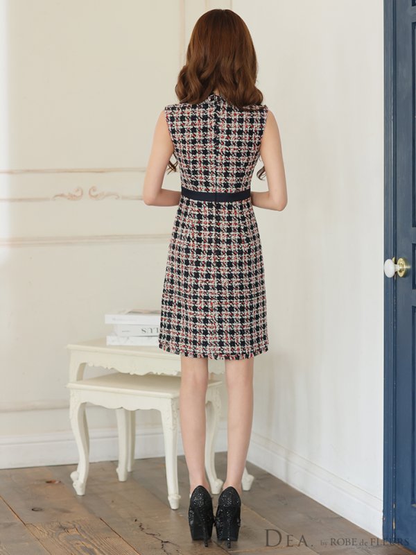 画像8: Lサイズあり【DEA./ディア】ツイード/ チェック/ サイドベルト/ ボタン/ Aライン/ ワンピース/ ミニドレス/ キャバドレス【OF08】