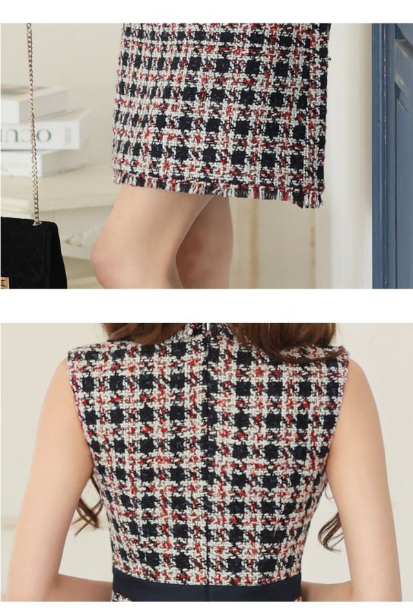 画像14: Lサイズあり【DEA./ディア】ツイード/ チェック/ サイドベルト/ ボタン/ Aライン/ ワンピース/ ミニドレス/ キャバドレス【OF08】