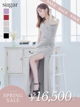 【決算SALE開催中！! 】sugarオリジナルカラー・S-Lサイズあり【JEAN MACLEAN/ジャンマクレーン】ワンカラー/ ラメ/ スリット/ ドレープ/ ノースリーブ/ Vネック/ タイト/ ロングドレス/ キャバドレスlong[OF2A]