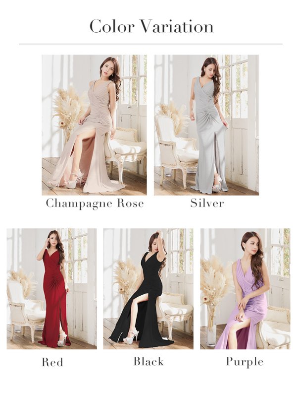 画像22: sugarオリジナルカラー・S-Lサイズあり【JEAN MACLEAN/ジャンマクレーン】ワンカラー/ ラメ/ スリット/ ドレープ/ ノースリーブ/ Vネック/ タイト/ ロングドレス/ キャバドレスlong[OF2A]