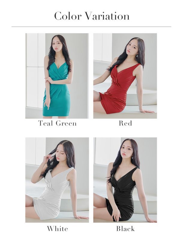 画像12: 【IRMA/イルマ】 シンプル/ ワンカラー/ Vネック/ ノースリーブ/ タック/ タイト/ ミニドレス/ キャバドレス【HC02】