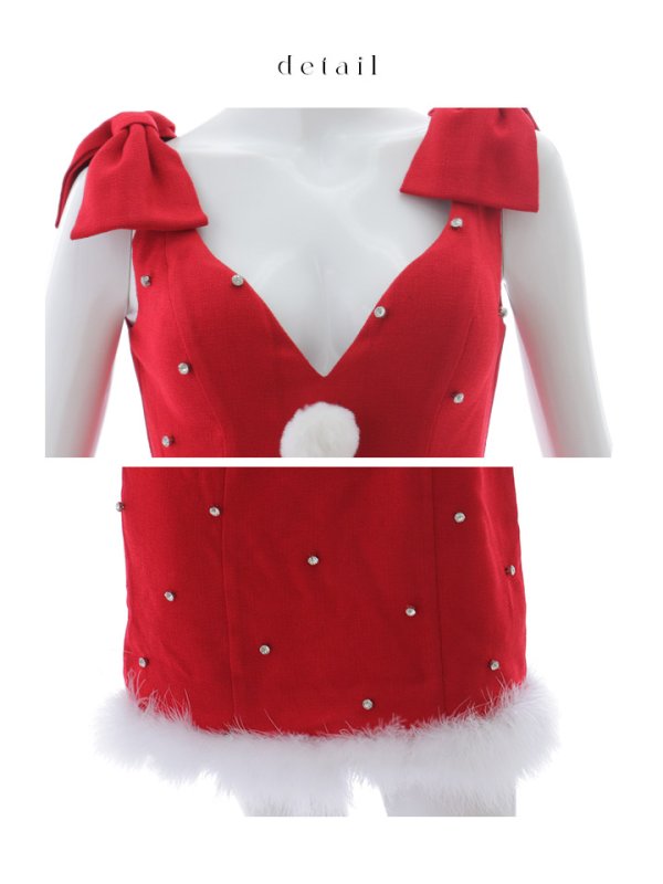 画像32: 【ノベルティ対象】【即日発送！】【サンタコス 4点セット】【XS-XLサイズ/3カラー】ショルダーリボンビジューサンタ[YMT]