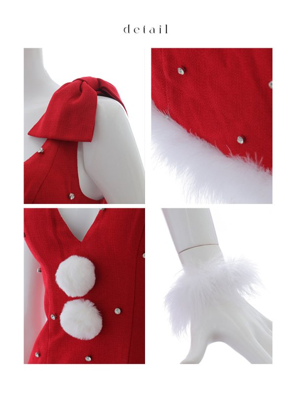 画像33: 【ノベルティ対象】【即日発送！】【サンタコス 4点セット】【XS-XLサイズ/3カラー】ショルダーリボンビジューサンタ[YMT]