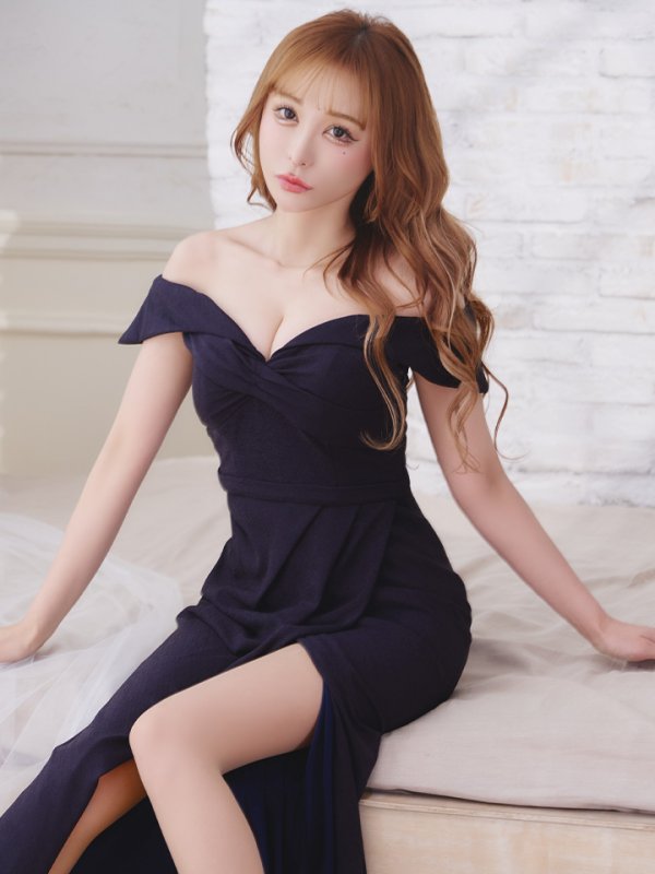 画像5: Lサイズあり【JEAN MACLEAN/ジャンマクレーン】シンプル/ ワンカラー/ オフショル/ スリット/ ストレッチ/ タイト/ ロングドレス/ キャバドレスlong[OF2A]