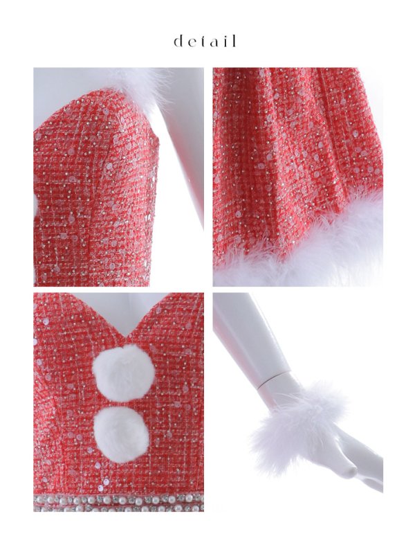 画像47: 【一部予約商品/11月中旬発送予定】【サンタコス 4点セット】【XS-XLサイズ/3カラー】ラメツイードミニワンピースサンタ[YMT]